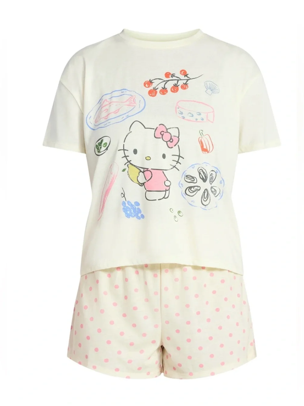 NWT Hello Kitty Sanrio 2 Piece Pajama Sleep Set Yellow Pink XS